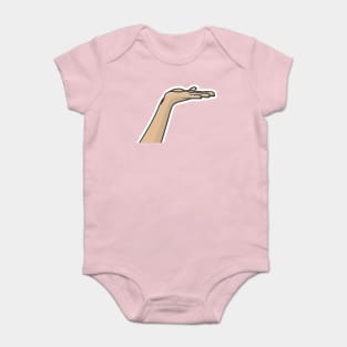 Human Hand of Young Man Showing Fingers Sticker vector illustration. People hand objects icon concept. Flat palm presenting product offer and giving gesture sticker design logo. Baby Bodysuit